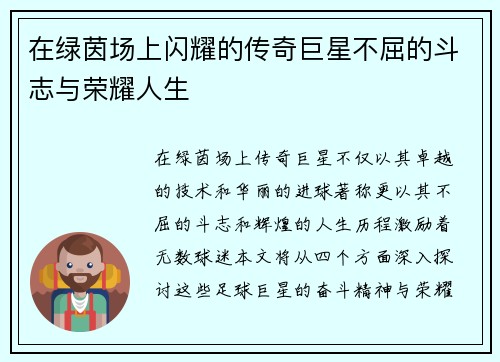 在绿茵场上闪耀的传奇巨星不屈的斗志与荣耀人生